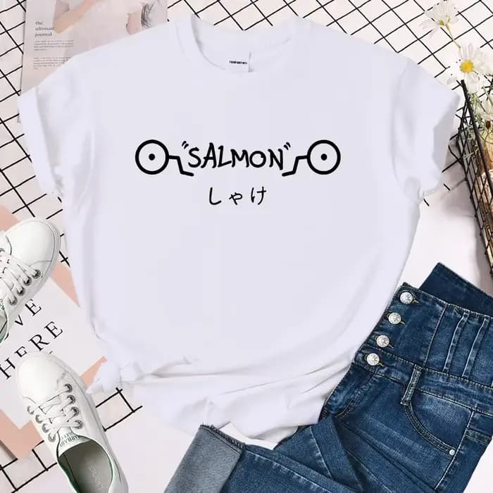 T-shirt Anime Jjk pour femme, motif Jujutsu Kaisen Inumaki Toge Salmon, haut de gamme