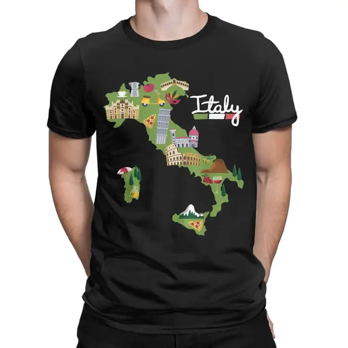 T-shirt streetwear d'été avec carte de voyage d'Italie et drapeau italien
