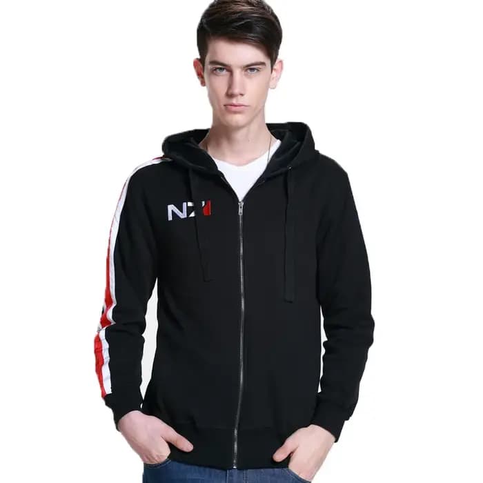 Mass Effect sweat à capuche hommes noir Anime fermeture éclair
