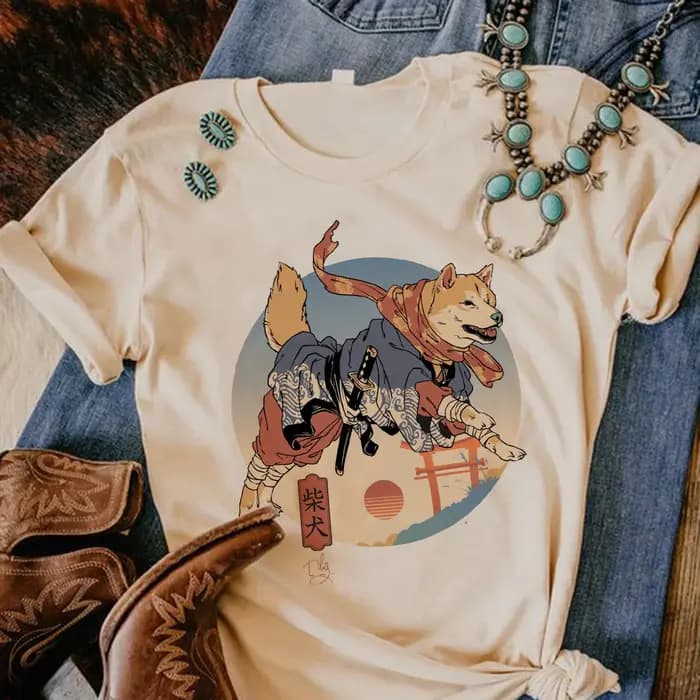 T-shirt Shiba Inu pour femme, streetwear, vêtements japonais, 600 y2k