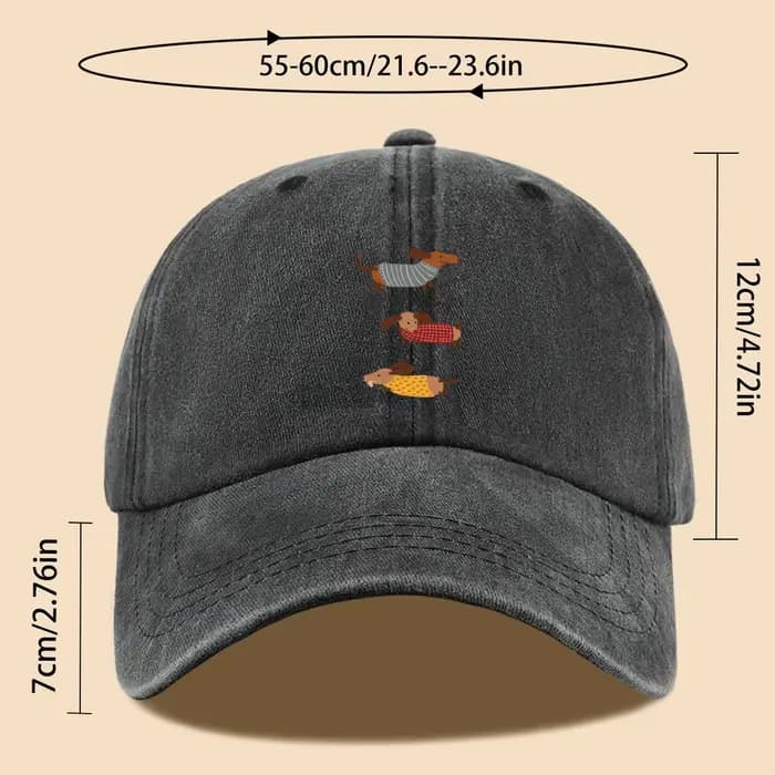 Casquette de baseball avec imprimé amusant de trois teckels en tenues rayées