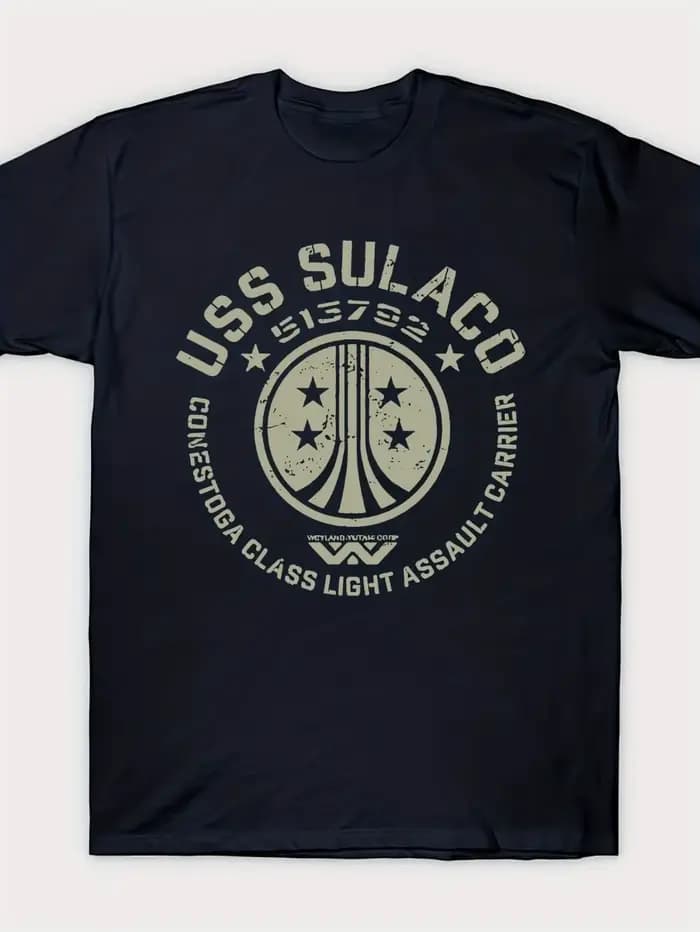 T-shirt bleu marine USS Sulaco avec un véhicule à lance lourd de Alien Covenant, un t-shirt conforta