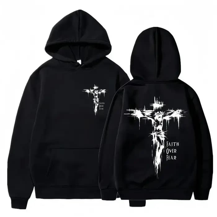 Sweat à capuche pour homme avec imprimés de croix religieuse et de textes motivants, style pull-over