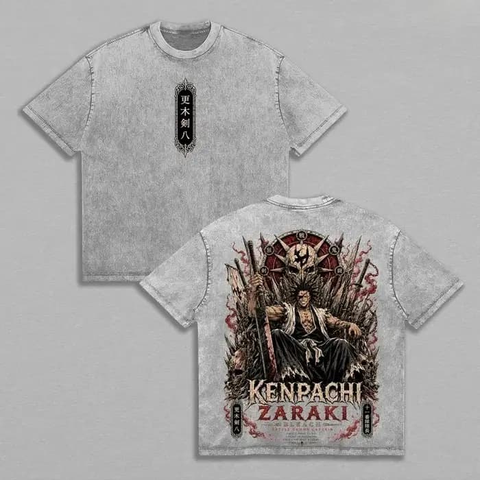 T-shirt imprimé Zaraki Kenpachi, vêtements d'anime BLEACH, t-shirts en coton pour hommes et femmes, t-shirt vintage lavé, t-shirt Harajuku pour homme, t-shirt surdimensionné