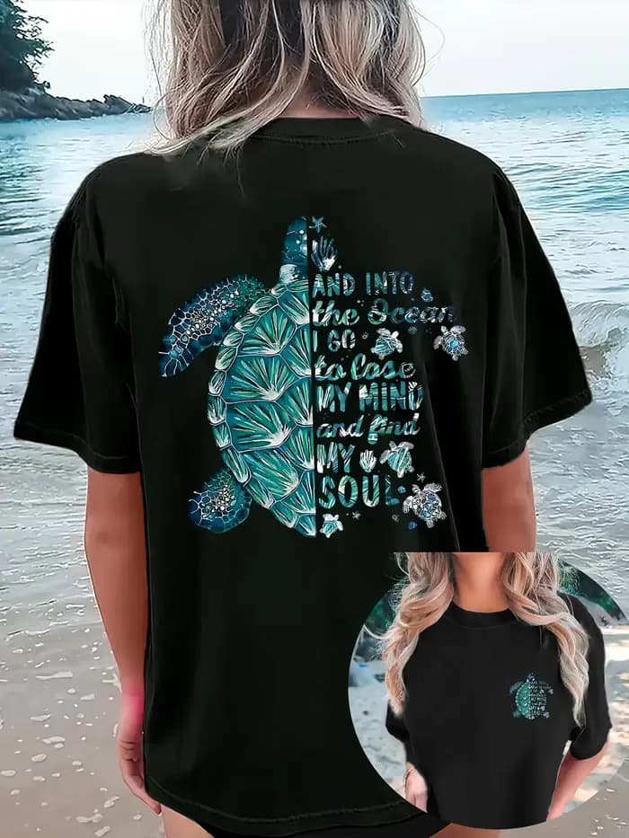 T-shirt graphique tortue de mer pour femme