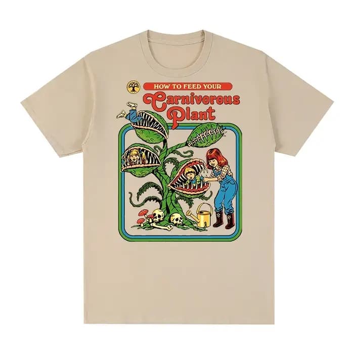 T-shirt Vintage Plante Carnivore en Coton Pur Respirant pour Homme