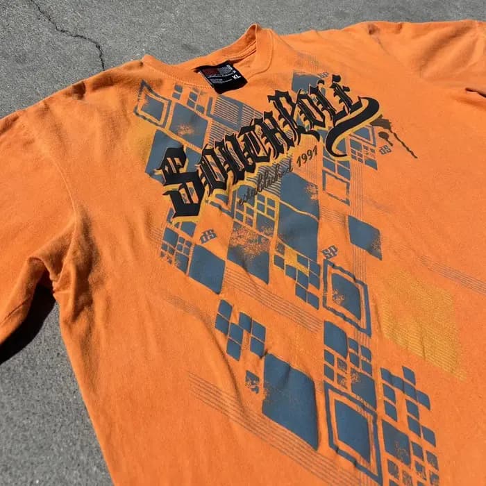 South Pole American High Street couleur orange T-Shirt hommes surdimensionné Art impression classique Vintage coton