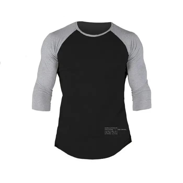 T-shirt à manches 3/4 en coton pour homme, coupe slim, résistant, décontracté, col rond, à la mode,