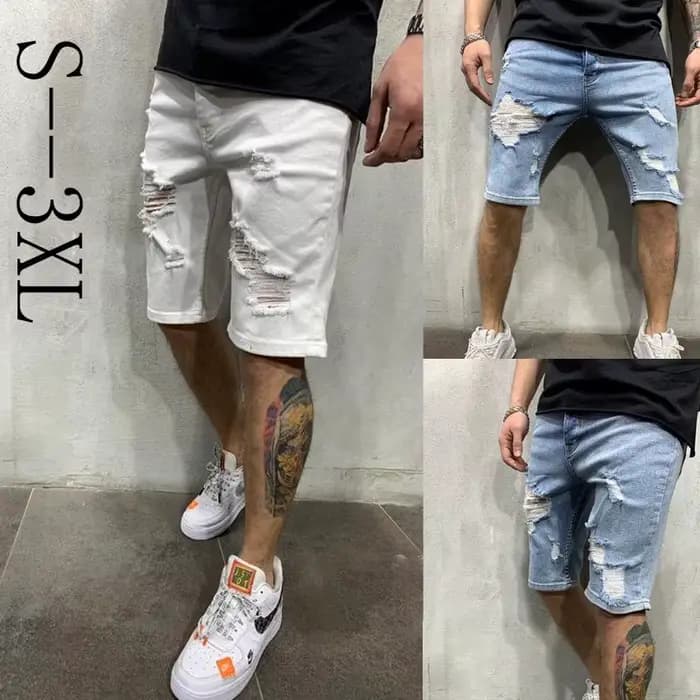 Short en jean déchiré à franges pour hommes