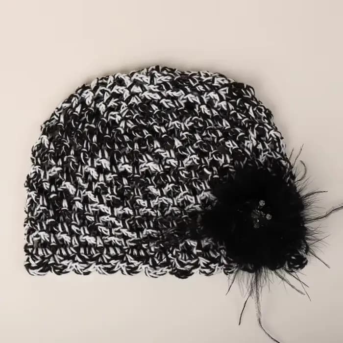 Bonnet tricoté en laine française haut de gamme, tissé à la main, avec plumes, pour femmes, nouveau