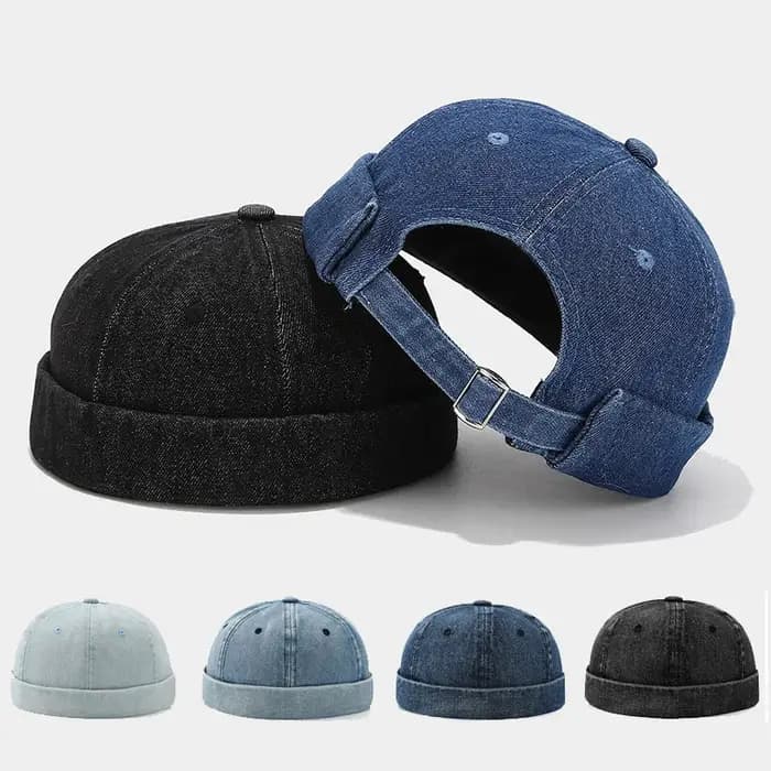 Mode Denim sans bride crâne casquette rétro hommes réglable Docker casquettes bonnet chapeau Hip Hop