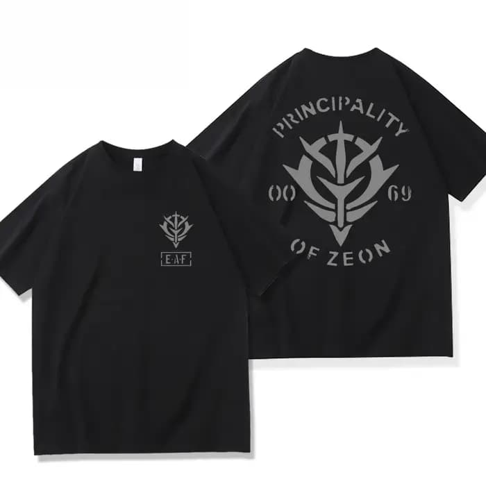 T-shirt avec logo du Principat de Zeon, t-shirt noir style anime Gundam, streetwear décontracté pour