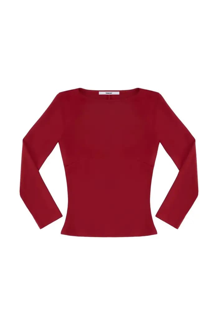 Débardeur rouge cerise T-shirt à manches longues serré multicolore couche de base haute élasticité haut cleanfit