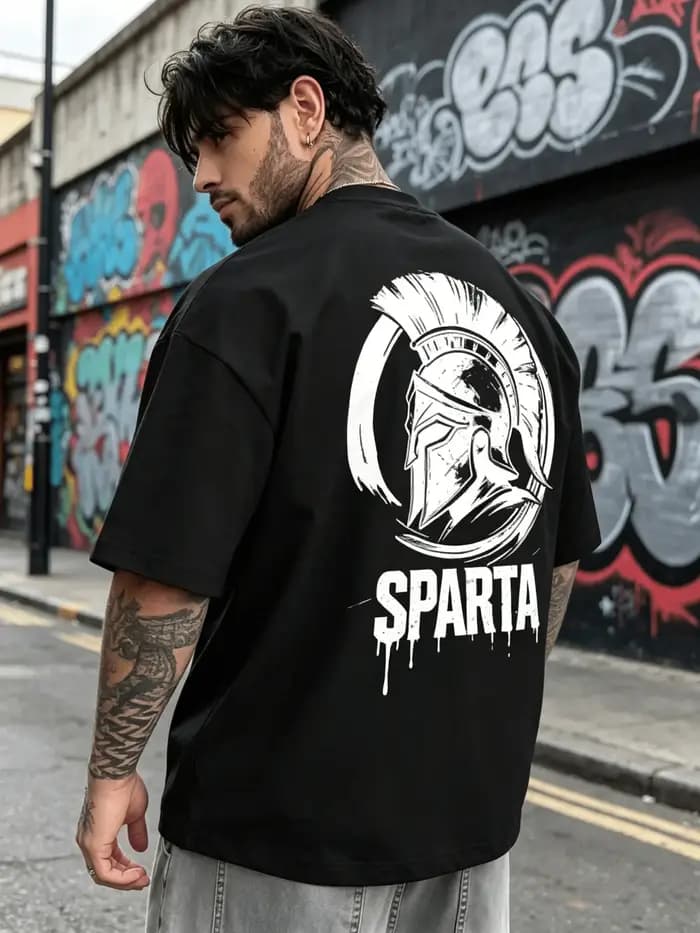 T-shirt pour homme 100% coton avec impression de casque « SPARTA »