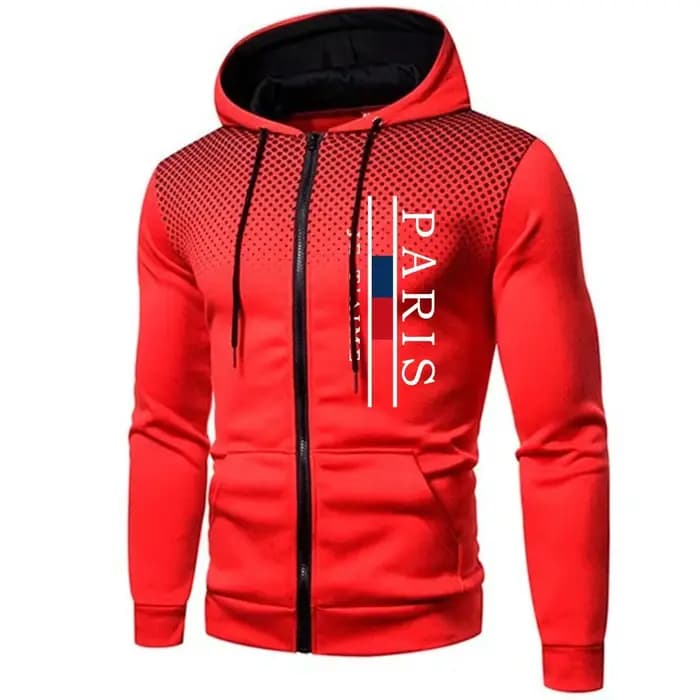 Paris impression hommes vestes décontracté fermeture éclair manteau à capuche Sports de plein air Jogging