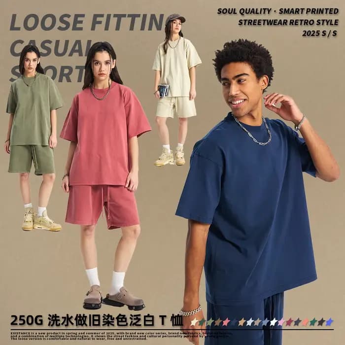 Hommes 100% coton Vintage T-Shirt ensemble court été haute rue décontracté Sweatshort survêtement coupe ample français Terry lavé uniforme