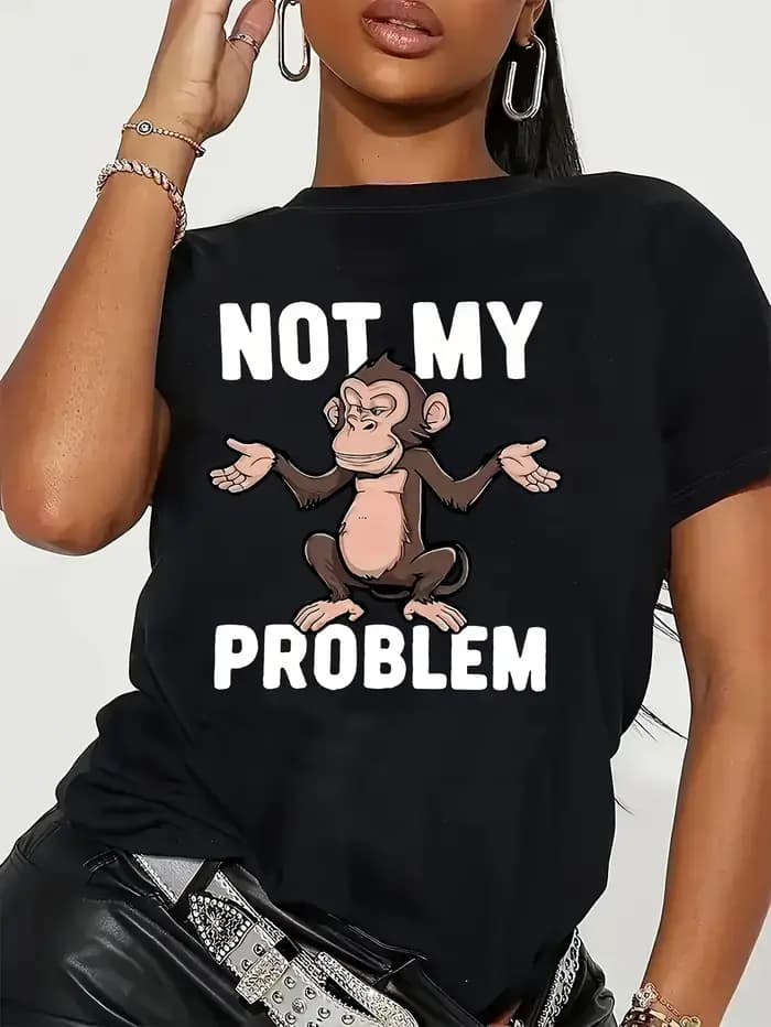 T-shirt grande taille pas mon problème pour femme | Col rond décontracté