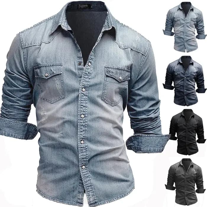 Chemise en denim élastique en coton pour hommes