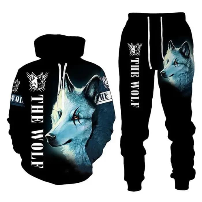 Loup Animal impression 3D sweats à capuche pantalon ensemble hommes automne