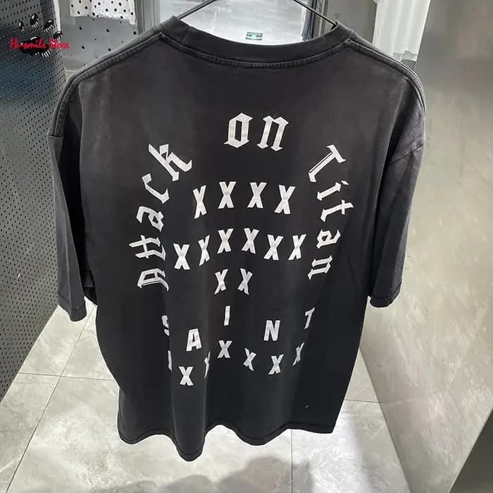T-shirt Rétro Streetwear Saint Homme Femme Noir Délavé Effet Vieilli Imprimé Graphique Manches Courtes Coton Col Rond Printemps Été