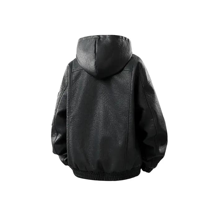 Veste en cuir à capuche décontractée pour hommes