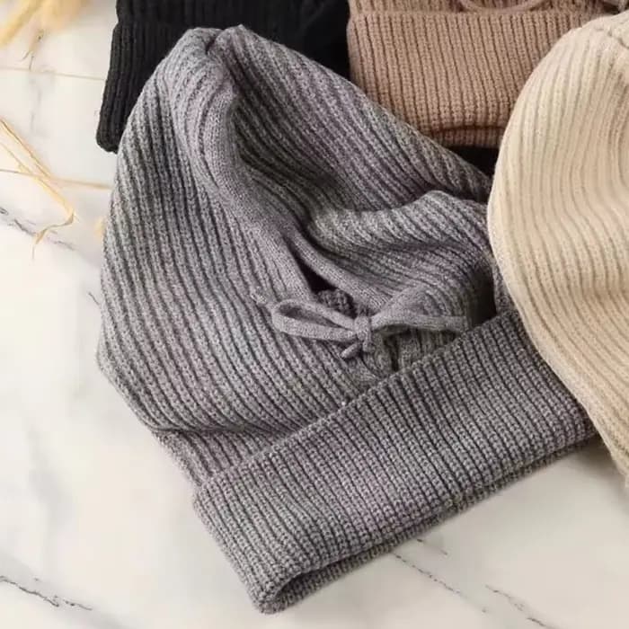 Casquettes à capuche tricotées hiver cagoule chapeaux femmes Style coréen extérieur plus chaud cordon