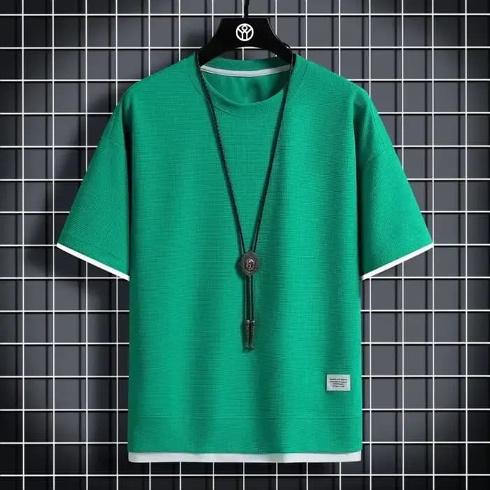 T-shirt décontracté à manches courtes et col rond en soie glacée Rui Tong pour homme