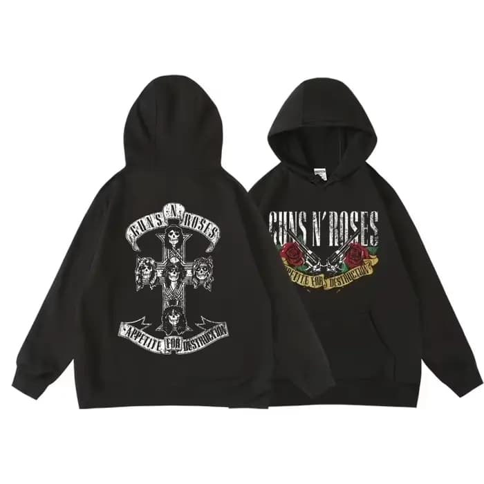 Guns N' Roses We'Re Back sweat à capuche Style de rue rétro pour femmes col rond poche pull polaire