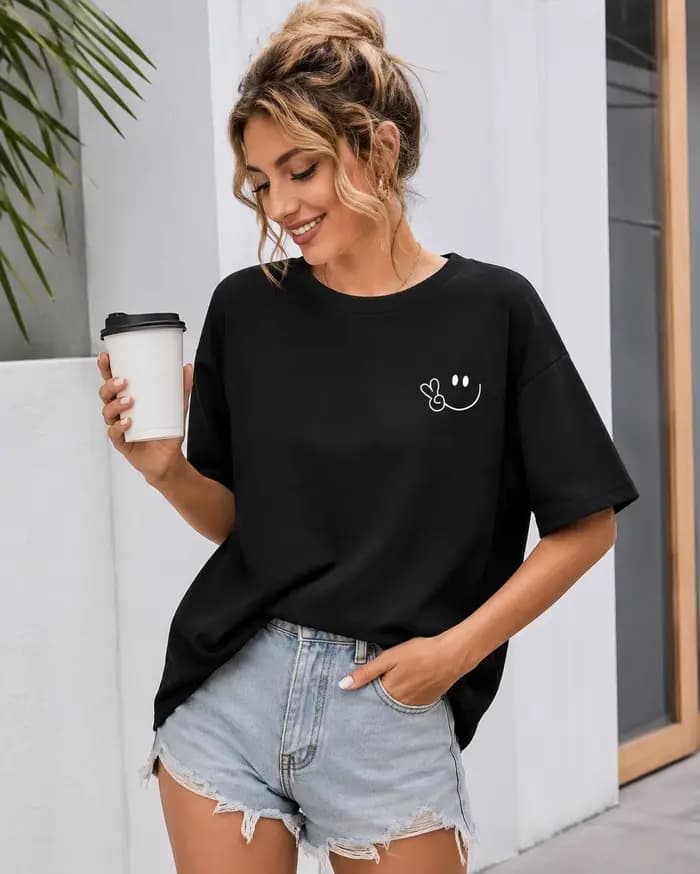 T-shirt décontracté unisexe à manches courtes et col rond
