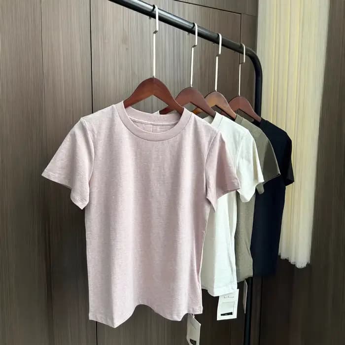 Haut décontracté à manches courtes et col rond pour femme en tissu pur coton biologique tissé uni