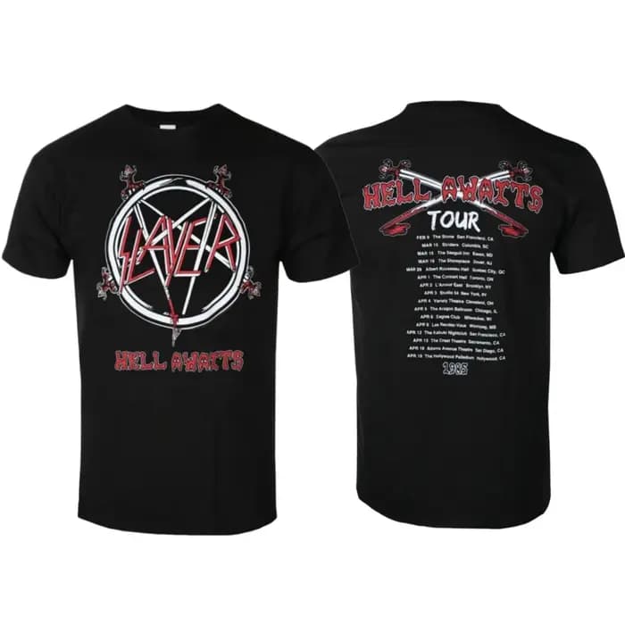 T-shirt en coton avec impression inspirante Slayer - Hell Awaits Tour