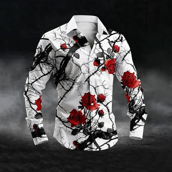 Chemise à imprimé tête de mort pour hommes, chemise classique de fête d'Halloween, chemise boutonnée