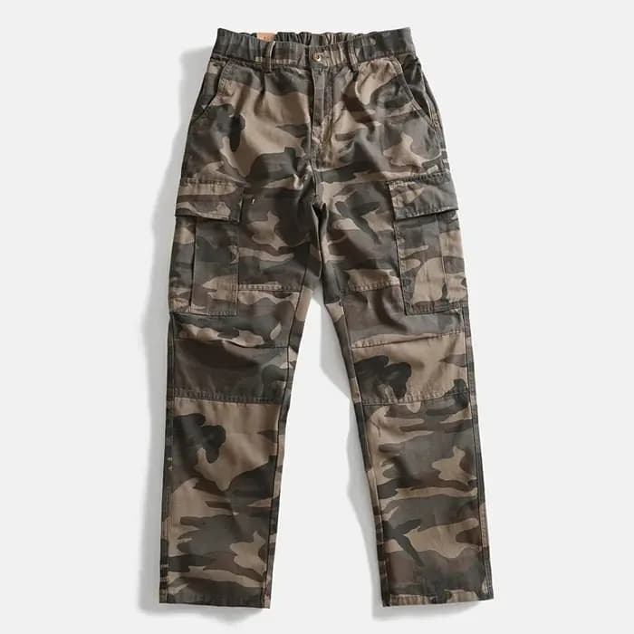 Pantalon de travail camouflage ample à jambe droite pour homme, style rétro, multi-poches, décontrac