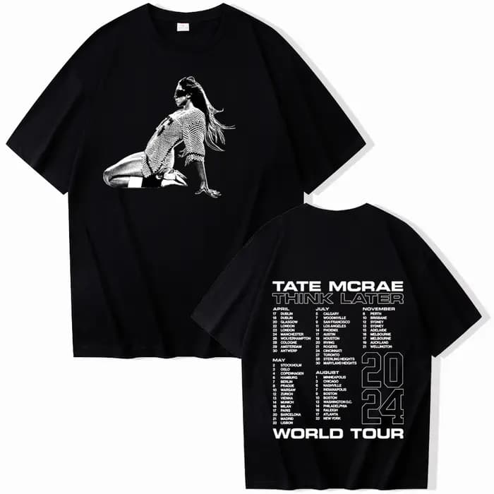 Tate McRae-T-shirt à manches courtes et col rond, chemises Hip Hop, Harajuku Tour, 2024