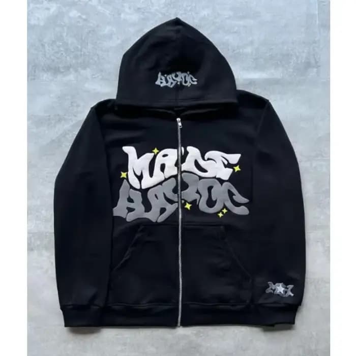 Sweat à capuche zippé avec lettres de style américain rétro