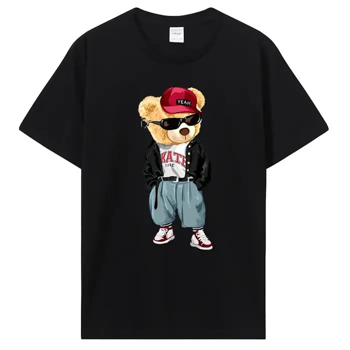 T-shirt ours en peluche en pur coton pour hommes et femmes