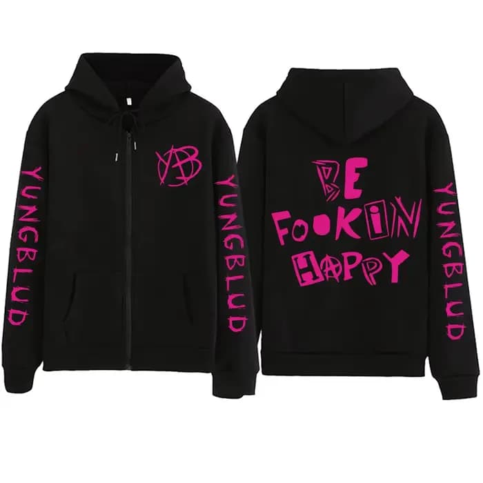 Sweat à capuche zippé Rock Singer Yungblud Be Fookin Happy pour homme et femme