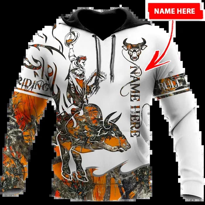 Sweat à capuche unisexe avec nom taureau équitation tatouage 3D imprimé