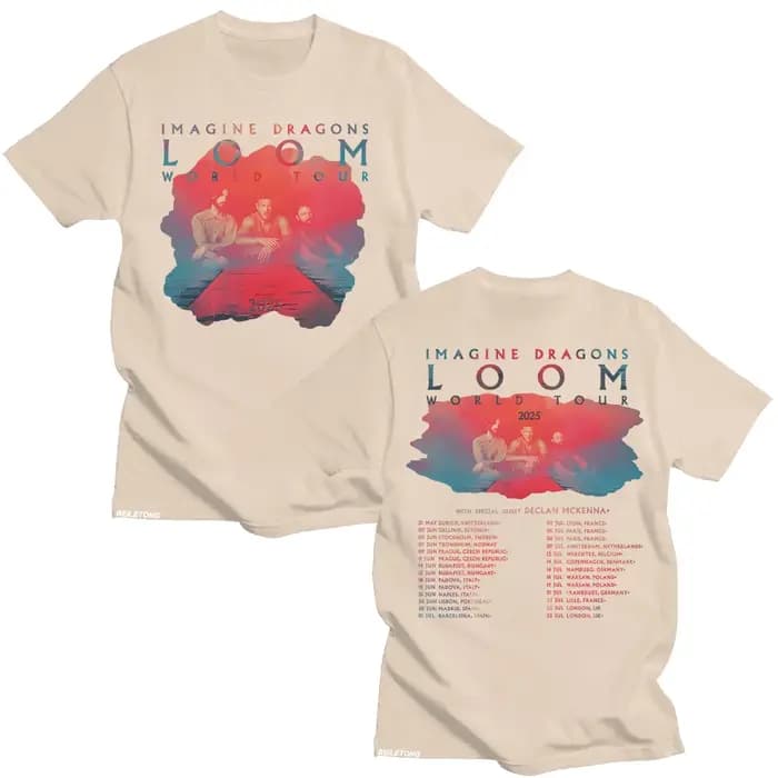 Imagine Dragons Band Loom Tour 2025 nouveaux t-shirts hommes femmes mode Hip Hop rétro T-shirt coton ample à manches courtes hauts esthétiques