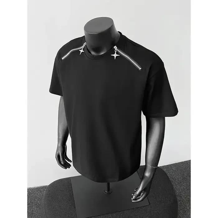 Respirant hommes col rond T-Shirt homme Zip détail Design tendance nouveau Streetwear urbain décontracté été