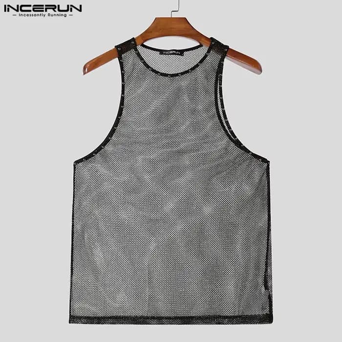 2025 INCERUN hauts Sexy été sans manches maille transparent débardeurs Streetwear surdimensionné t-s