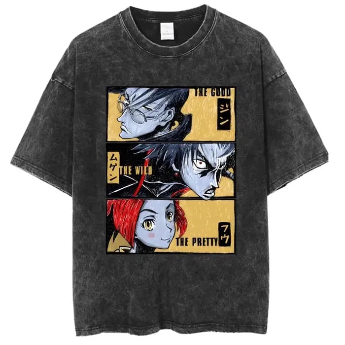 Anime graphique samouraï Champloo T-shirt Vintage lavé surdimensionné T-Shirts hommes femmes vêtements pur coton à