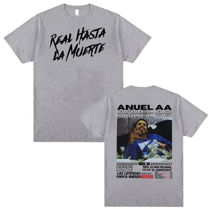 Rappeur Anuel AA Real Hasta La Muerte graphique T-shirt vêtements pour hommes 100% coton 90s Vintage T-shirts unisexe