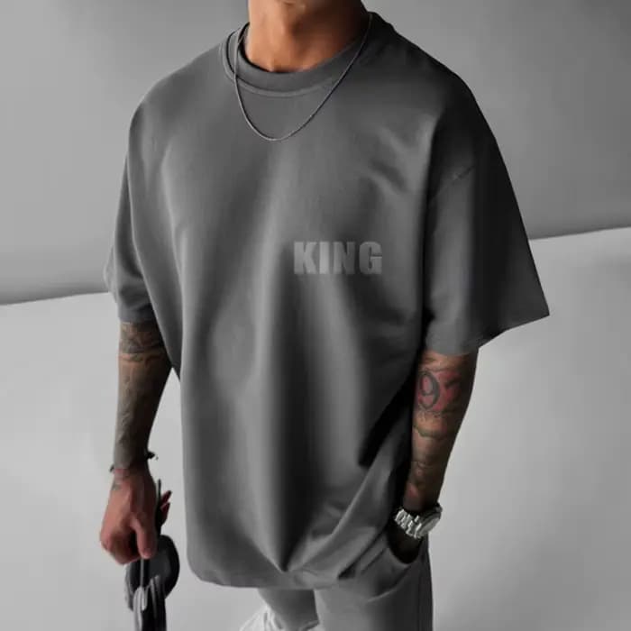 T-shirt ample pour homme coupe oversize coton et elasthanne respirant col rond style décontracté été fitness noir beige