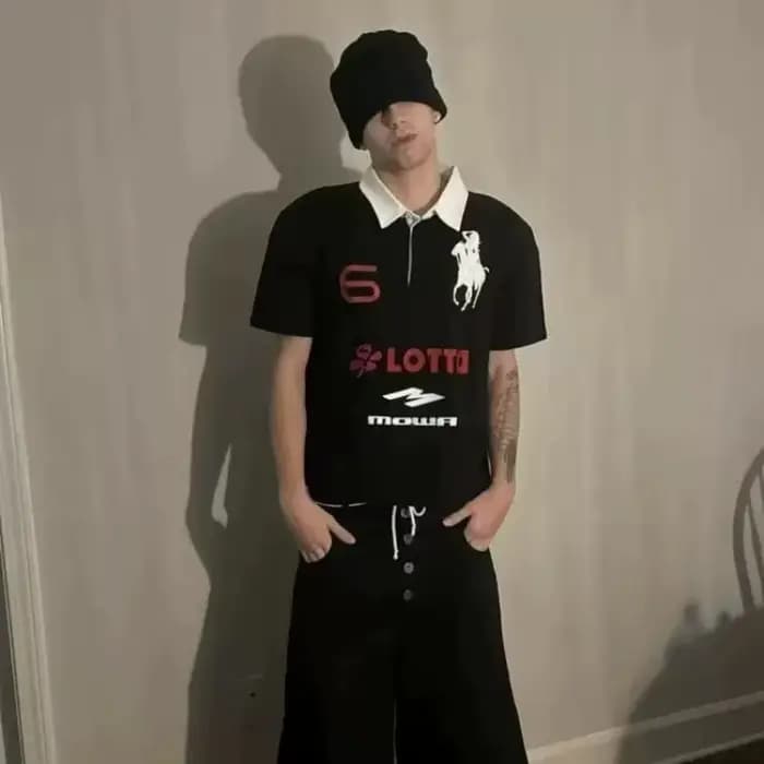 2025 D'été Hommes de Haute Rue Mode Broderie Bouton Revers À Manches Courtes T-Shirt Américain Vintage Harajuku Tops Y2k Vêtements