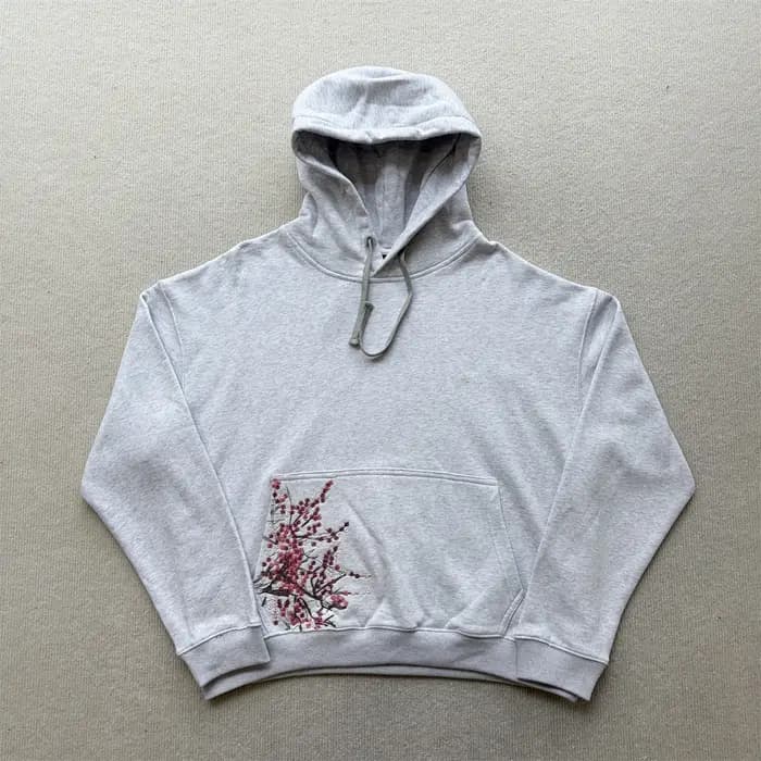 Sweat à capuche brodé motif fleur de prunier pour homme et femme