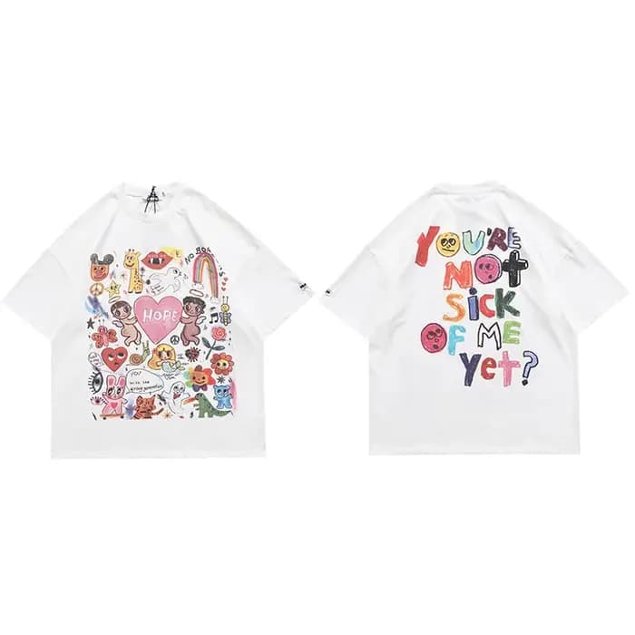 Hommes T-Shirt surdimensionné Hip Hop Streetwear peinture lettre coeur arc-en-ciel anges graphique T