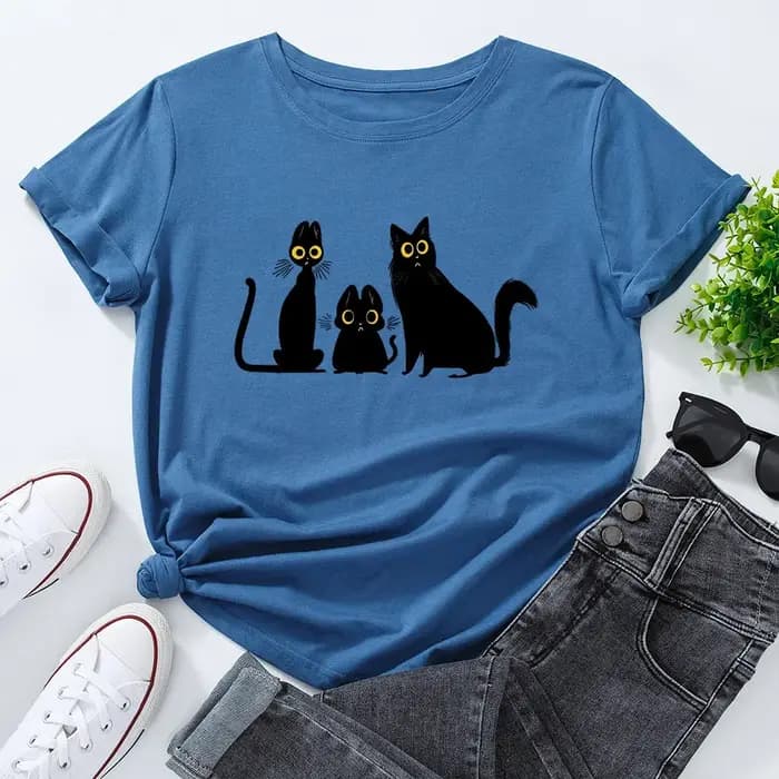 T-shirt graphique chat noir pour femme