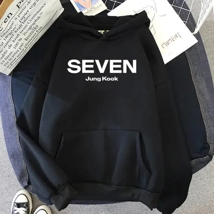 Sweat à capuche avec lettres imprimées JungKook Seven pour femmes/hommes