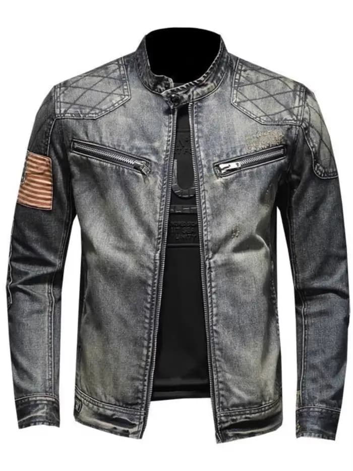 Veste en jean à glissière pour hommes, vêtements de motard à la mode, mode rétro décontractée, équitation debout, beaux médicaments, nouveau, 2024